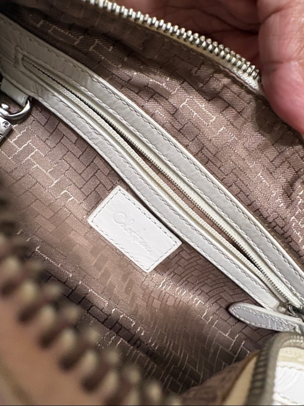 Cole Haan Woven White Leather East-West Satchel Double Braided Handles, 14 in. - Picture 5 of 10